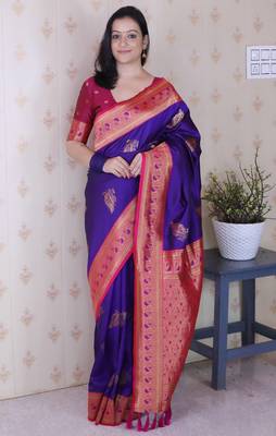 Soft silk banarasi peacock zari woven saree 1