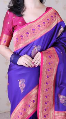 Soft silk banarasi peacock zari woven saree 5