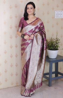 Soft silk banarasi jaal meenakari zari woven saree 1