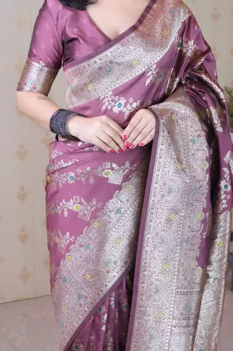 Soft silk banarasi jaal meenakari zari woven saree