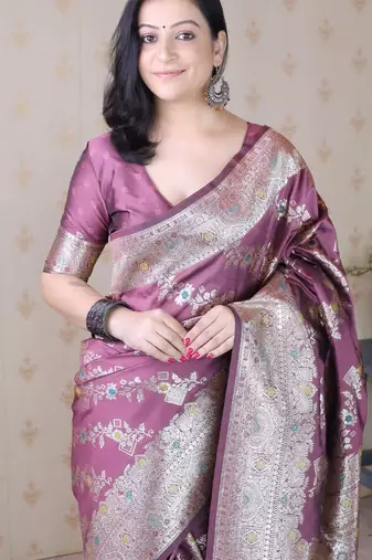 Soft silk banarasi jaal meenakari zari woven saree