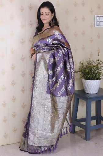 Soft silk banarasi jaal meenakari zari woven saree