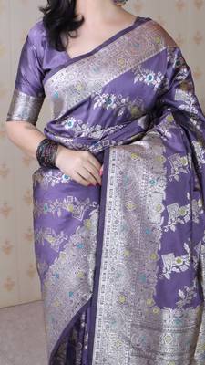 Soft silk banarasi jaal meenakari zari woven saree 5
