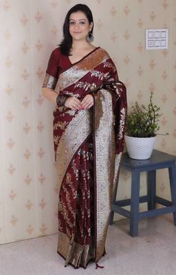 Soft silk banarasi jaal meenakari zari woven saree 1