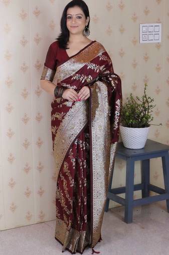 Soft silk banarasi jaal meenakari zari woven saree