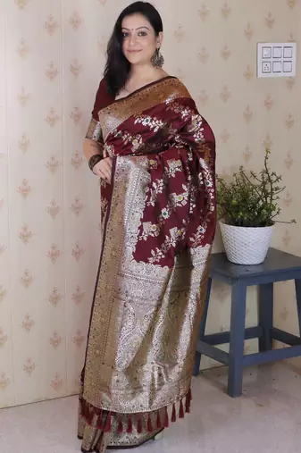 Soft silk banarasi jaal meenakari zari woven saree