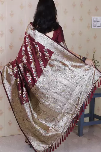 Soft silk banarasi jaal meenakari zari woven saree