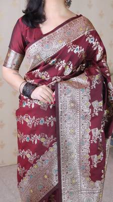 Soft silk banarasi jaal meenakari zari woven saree 5