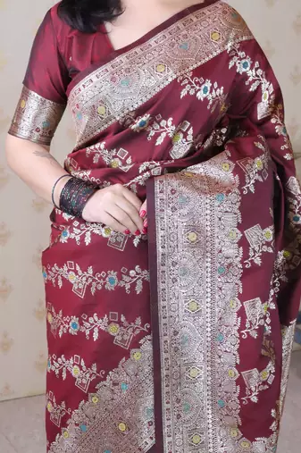 Soft silk banarasi jaal meenakari zari woven saree