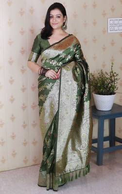 Soft silk banarasi jaal meenakari zari woven saree 1