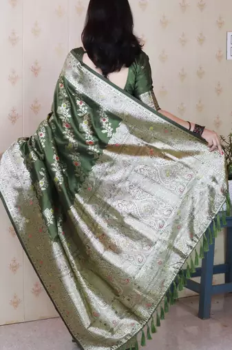 Soft silk banarasi jaal meenakari zari woven saree