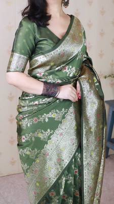 Soft silk banarasi jaal meenakari zari woven saree 4