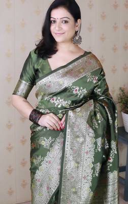 Soft silk banarasi jaal meenakari zari woven saree 5