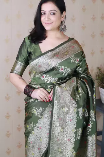 Soft silk banarasi jaal meenakari zari woven saree