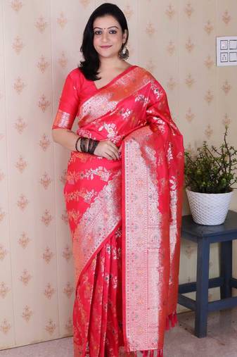 Soft silk banarasi jaal meenakari zari woven saree