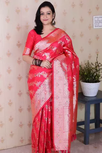 Soft silk banarasi jaal meenakari zari woven saree