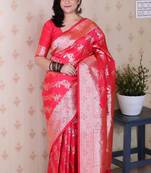 Soft silk banarasi jaal meenakari zari woven saree