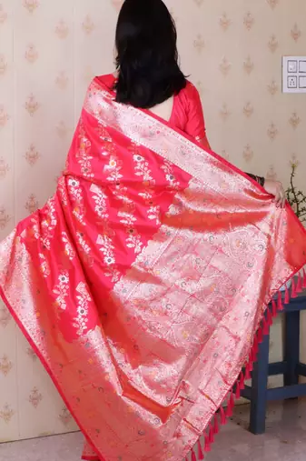 Soft silk banarasi jaal meenakari zari woven saree