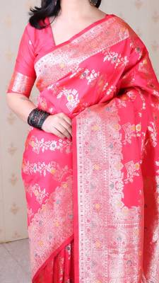 Soft silk banarasi jaal meenakari zari woven saree 5