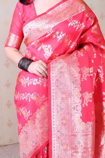 Soft silk banarasi jaal meenakari zari woven saree