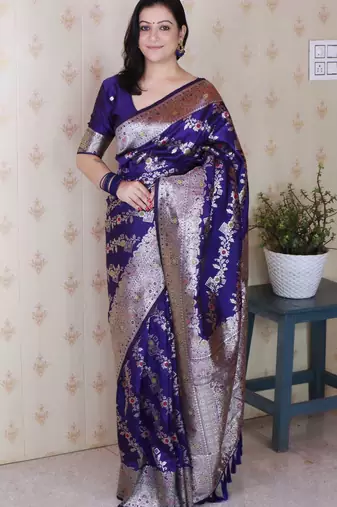 Soft silk banarasi jaal meenakari zari woven saree