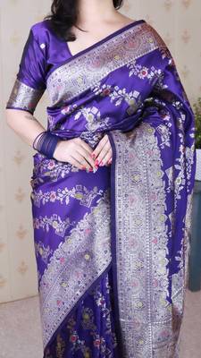 Soft silk banarasi jaal meenakari zari woven saree 4