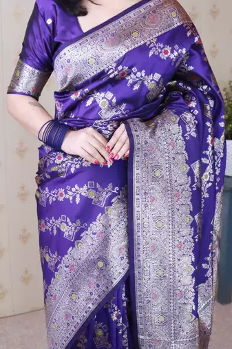 Soft silk banarasi jaal meenakari zari woven saree
