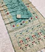 Seafoam Green Color Designer Soft Dola Silk Saree