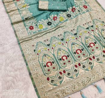 Seafoam Green Color Designer Soft Dola Silk Saree 2