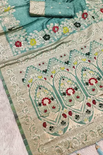 Seafoam Green Color Designer Soft Dola Silk Saree