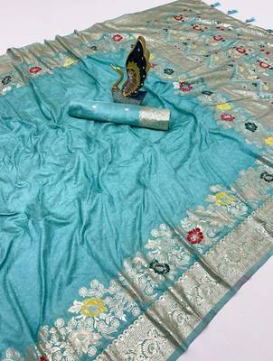 Seafoam Green Color Designer Soft Dola Silk Saree 3