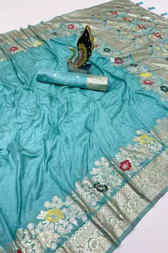 Seafoam Green Color Designer Soft Dola Silk Saree