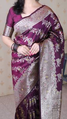 Soft silk banarasi jaal meenakari zari woven saree 4