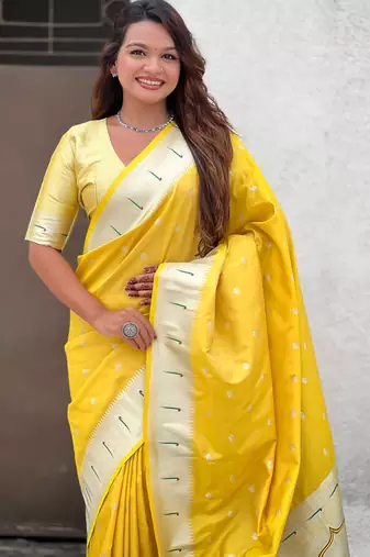 Pastel zari woven peacock lotus paithani silk saree