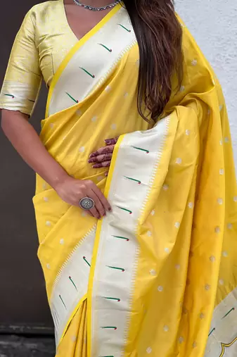 Pastel zari woven peacock lotus paithani silk saree