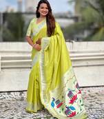 Pastel zari woven peacock lotus paithani silk saree