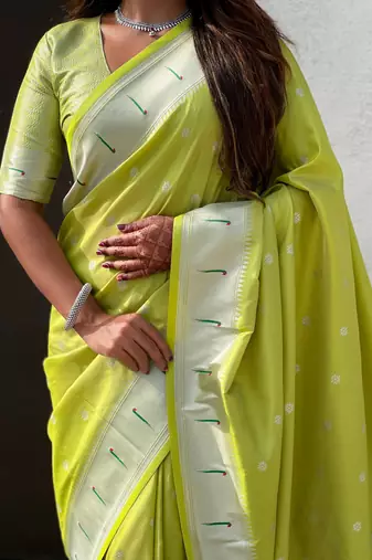 Pastel zari woven peacock lotus paithani silk saree