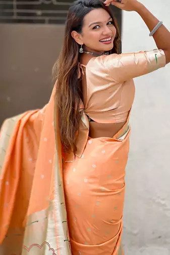 Pastel zari woven peacock lotus paithani silk saree