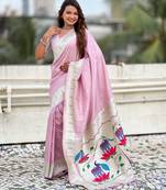 Pastel zari woven peacock lotus paithani silk saree