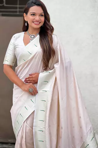 Pastel zari woven peacock lotus paithani silk saree