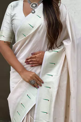 Pastel zari woven peacock lotus paithani silk saree