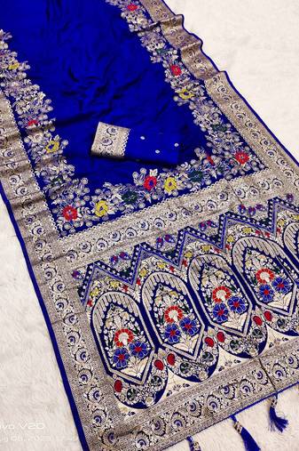 Navy Blue Color Designer Soft Dola Silk Saree
