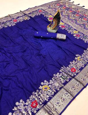 Navy Blue Color Designer Soft Dola Silk Saree 3