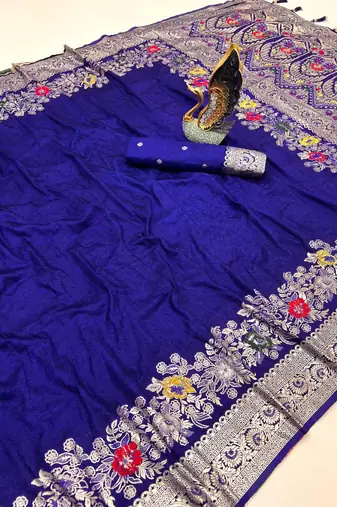 Navy Blue Color Designer Soft Dola Silk Saree