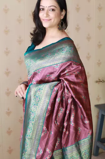 Soft silk banarasi zigzag meenakari zari woven saree