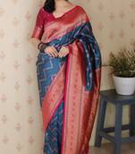 Soft silk banarasi zigzag meenakari zari woven saree