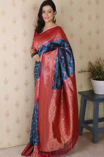Soft silk banarasi zigzag meenakari zari woven saree