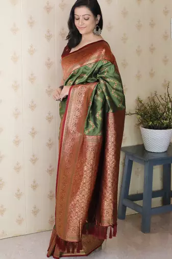 Soft silk banarasi zigzag meenakari zari woven saree