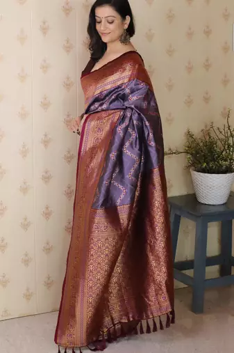 Soft silk banarasi zigzag meenakari zari woven saree