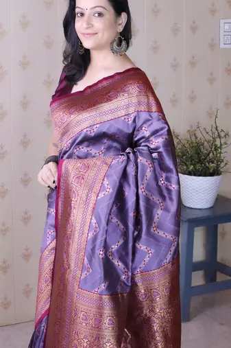 Soft silk banarasi zigzag meenakari zari woven saree